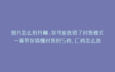 照片怎么拍抖糊,你可能选错了对焦模式!一篇带你搞懂对焦的S档、C档怎么选?