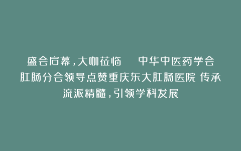 盛会启幕,大咖莅临 | 中华中医药学会肛肠分会领导点赞重庆东大肛肠医院:传承流派精髓,引领学科发展