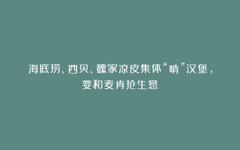 海底捞、西贝、魏家凉皮集体“啃”汉堡,要和麦肯抢生意?