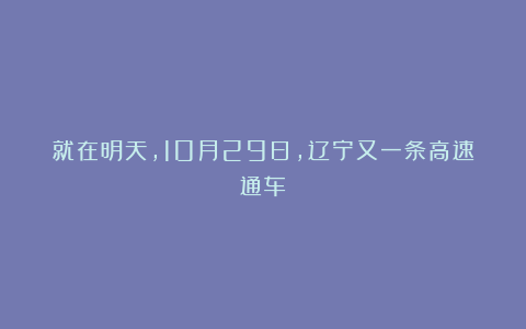 就在明天,10月29日,辽宁又一条高速通车