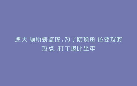 逆天！厕所装监控，为了防摸鱼？还要按时按点…打工堪比坐牢