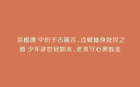 《菜根谭》中的千古箴言,点破修身处世之道:少年涉世轻如水,老来守心贵似金