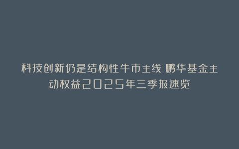 科技创新仍是结构性牛市主线|鹏华基金主动权益2025年三季报速览
