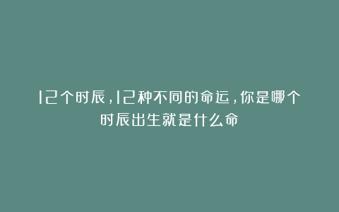 12个时辰,12种不同的命运,你是哪个时辰出生就是什么命!