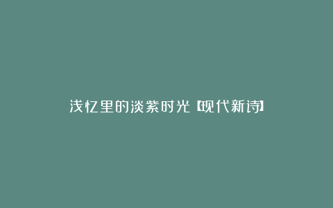 浅忆里的淡紫时光【现代新诗】