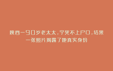 陕西一90岁老太太，宁死不上户口，结果一张照片揭露了她真实身份