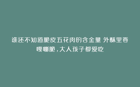 谁还不知道脆皮五花肉的含金量?外酥里香嘎嘣脆,大人孩子都爱吃
