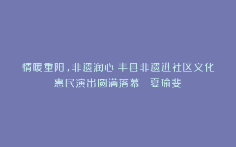 情暖重阳，非遗润心！丰县非遗进社区文化惠民演出圆满落幕 （夏瑜斐）