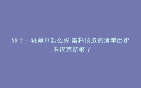 双十一轻薄本怎么买？雷科技选购清单出炉，看这篇就够了！