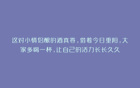 这对小情侣酿的酒真香，借着今日重阳，大家多喝一杯，让自己的活力长长久久
