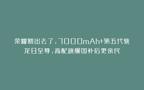 荣耀豁出去了，7000mAh+第五代骁龙8至尊，高配旗舰国补后更亲民