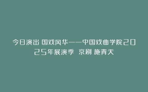 今日演出丨国戏风华——中国戏曲学院2025年展演季 京剧《施青天》