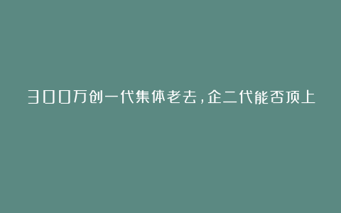 300万创一代集体老去，企二代能否顶上？