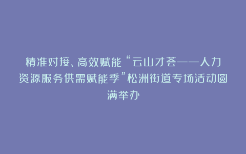 精准对接、高效赋能：“云山才荟——人力资源服务供需赋能季”松洲街道专场活动圆满举办