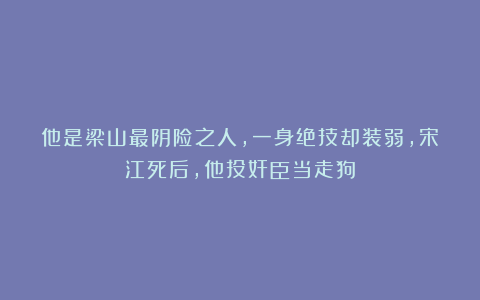 他是梁山最阴险之人，一身绝技却装弱，宋江死后，他投奸臣当走狗