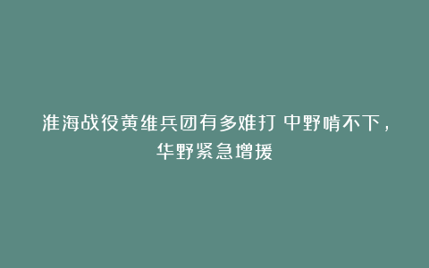 淮海战役黄维兵团有多难打?中野啃不下,华野紧急增援
