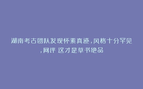 湖南考古团队发现怀素真迹，风格十分罕见，网评：这才是草书绝品！