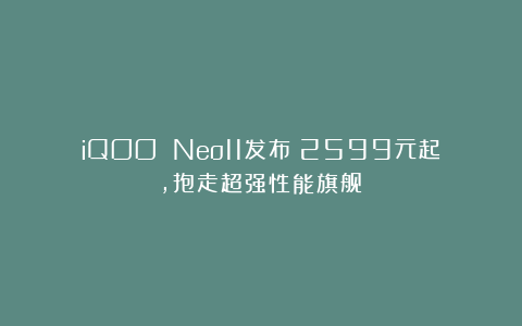 iQOO Neo11发布：2599元起，抱走超强性能旗舰？