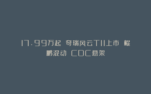 17.99万起 奇瑞风云T11上市 鲲鹏混动 CDC悬架