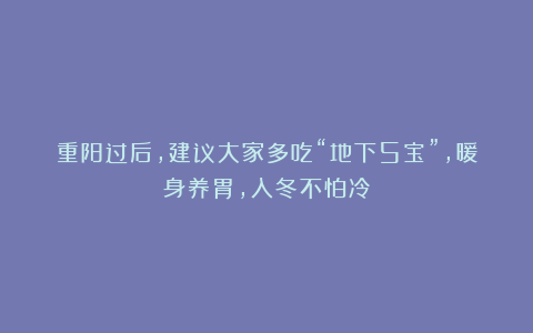 重阳过后，建议大家多吃“地下5宝”，暖身养胃，入冬不怕冷