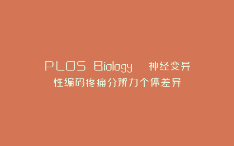 PLOS Biology | 神经变异性编码疼痛分辨力个体差异