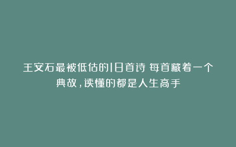 王安石最被低估的18首诗！每首藏着一个典故，读懂的都是人生高手