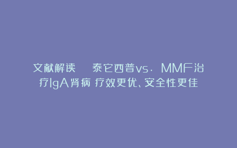 文献解读 | 泰它西普vs. MMF治疗IgA肾病：疗效更优、安全性更佳