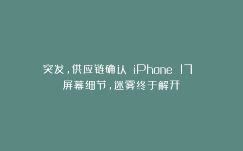 突发，供应链确认 iPhone 17 屏幕细节，迷雾终于解开！