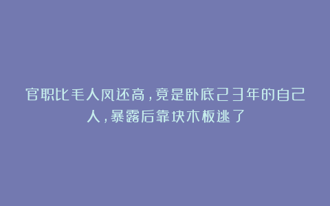 官职比毛人凤还高，竟是卧底23年的自己人，暴露后靠块木板逃了