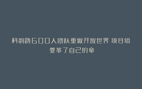 科韵路600人团队重做开放世界？项目组：要革了自己的命