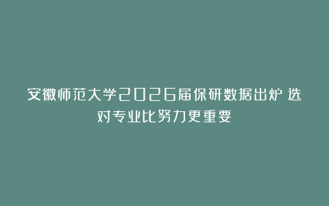 安徽师范大学2026届保研数据出炉!选对专业比努力更重要