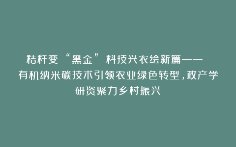 秸秆变 “黑金” 科技兴农绘新篇—— 有机纳米碳技术引领农业绿色转型，政产学研资聚力乡村振兴