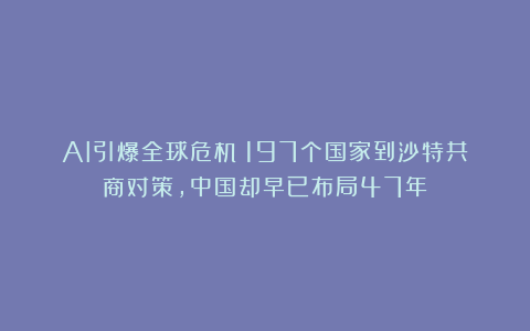 AI引爆全球危机！197个国家到沙特共商对策，中国却早已布局47年