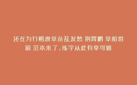 还在为行楷潦草杂乱发愁？荆霄鹏《草船借箭》范本来了，练字从此有章可循！