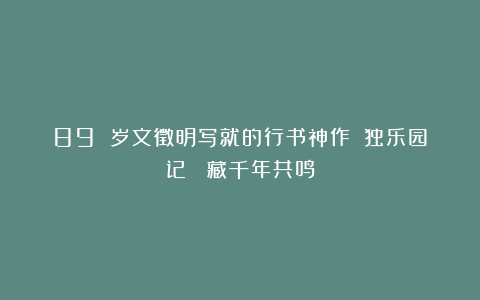 89 岁文徵明写就的行书神作！《独乐园记》 藏千年共鸣