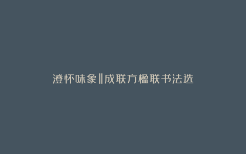 澄怀味象‖成联方楹联书法选