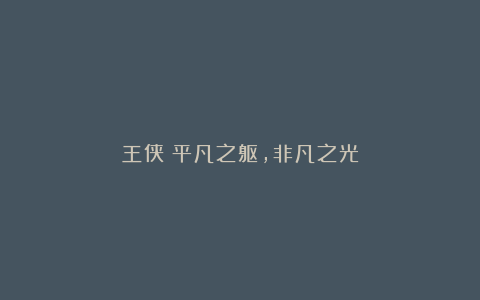 王侠|平凡之躯,非凡之光