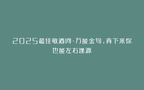 2025最佳敬酒词·万能金句,背下来你也能左右逢源