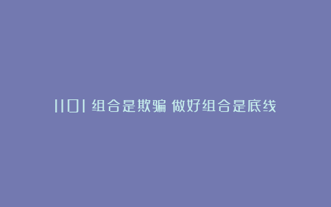 1101：组合是欺骗？做好组合是底线！