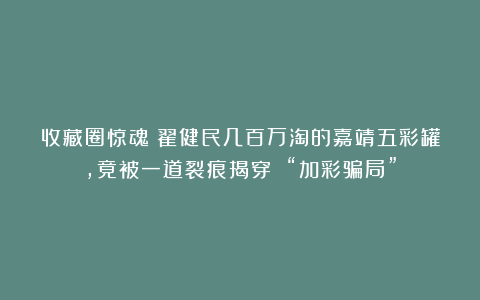 收藏圈惊魂！翟健民几百万淘的嘉靖五彩罐，竟被一道裂痕揭穿 “加彩骗局”