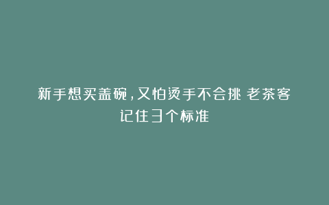 新手想买盖碗，又怕烫手不会挑？老茶客：记住3个标准