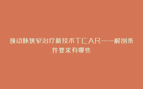 颈动脉狭窄治疗新技术TCAR——解剖条件要求有哪些？