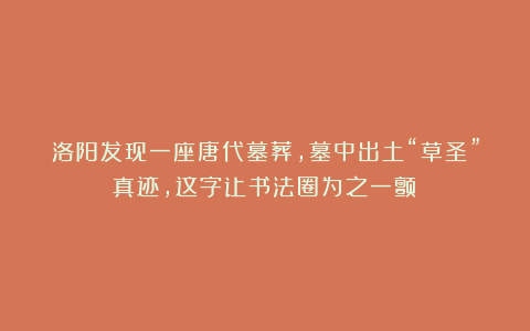洛阳发现一座唐代墓葬,墓中出土“草圣”真迹,这字让书法圈为之一颤!