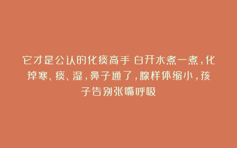 它才是公认的化痰高手！白开水煮一煮，化掉寒、痰、湿，鼻子通了，腺样体缩小，孩子告别张嘴呼吸！
