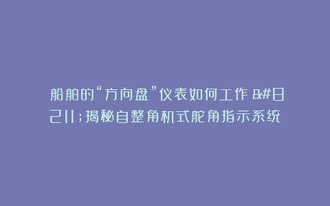 《船舶的“方向盘”仪表如何工作?–揭秘自整角机式舵角指示系统》