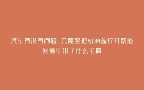 汽车有没有问题，只需要把机油盖拧开就能知道车出了什么毛病！