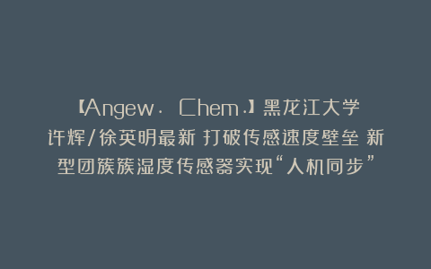 【Angew. Chem.】黑龙江大学许辉/徐英明最新：打破传感速度壁垒：新型团簇簇湿度传感器实现“人机同步”