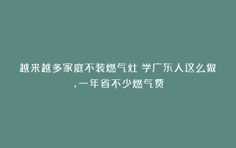 越来越多家庭不装燃气灶!学广东人这么做,一年省不少燃气费