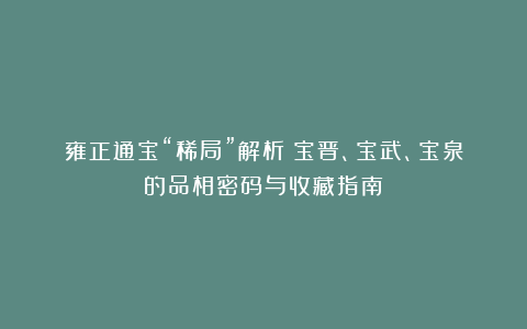 雍正通宝“稀局”解析:宝晋、宝武、宝泉的品相密码与收藏指南