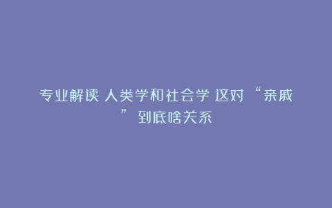 专业解读｜人类学和社会学：这对 “亲戚” 到底啥关系？